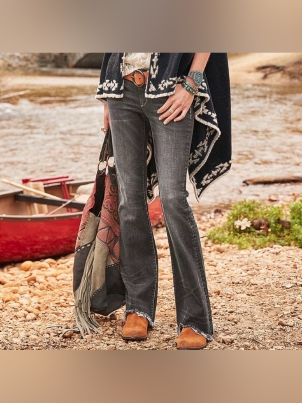 DRIFTWOOD Eva Classic Fit Flare Leg Frayed Hem Jeans